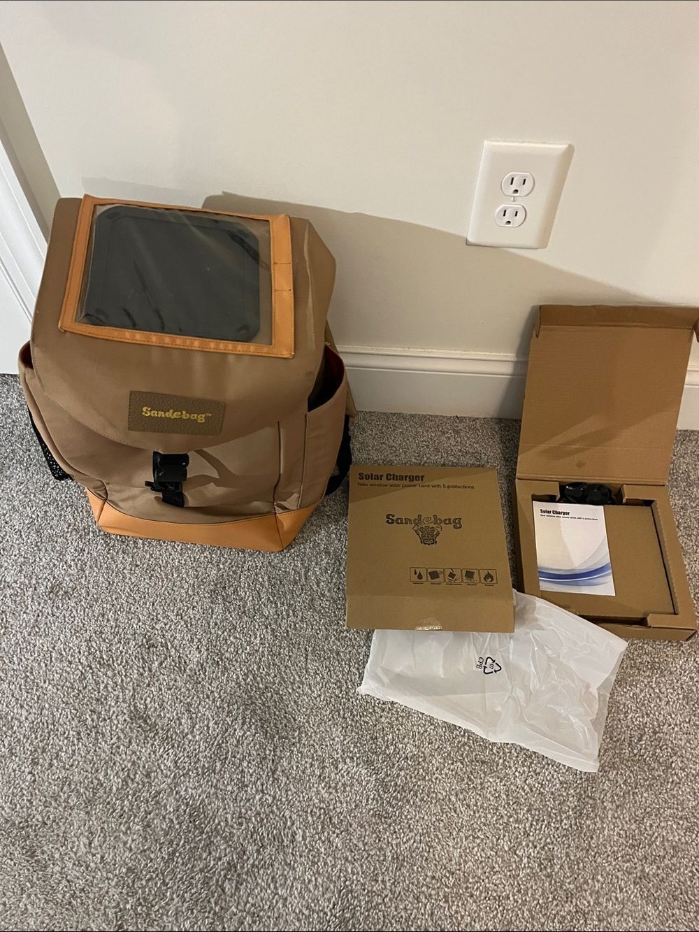 Solar Powered BIG Tan Taupe Pickleball insulated Backpack carry bag backpack